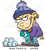 Vector of a Rebel Cartoon Boy Preparing Snowballs for a Fight by Toonaday