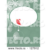 Vector of a Red Bird Talking in Blank Bubble over a Green Christmas Bauble Background by MilsiArt