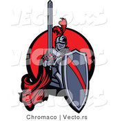 Vector of a Red Knight Holding Shield and Sword over Circle Icon by Chromaco