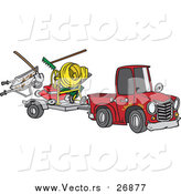 Vector of a Red Truck Pulling Trailer with Landscaper Equipment - Cartoon Style by Toonaday