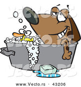 Vector of a Relaxed Cartoon Dog Bathing in a Tub with a Rubber Duck by Toonaday