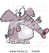 Vector of a Republican Cartoon Elephant Wearing an American Button While Pointing Number 1 Finger up by Toonaday