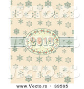 Vector of a Retro 2013 New Year Holly Frame and Ribbon over Snowflakes by Elaineitalia