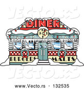 Vector of a Retro Diner in Snow During Christmas by Andy Nortnik