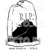 Vector of a R.I.P. Tombstone in a Cemetery - Black and White Line Art by Lawrence Christmas Illustration