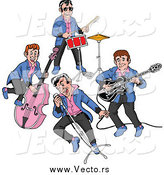 Vector of a Rockabilly Music Band of Guys Singing and Playing the Bass Drums and Guitar by LaffToon