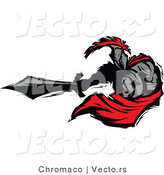 Vector of a Roman Cartoon Spartan Warrior Lunging Outwards with a Sword by Chromaco