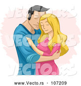 Vector of a Romantic Cartoon Loving Couple Embracing over a Scribble Heart by BNP Design Studio