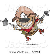 Vector of a Rowdy Cartoon Cowboy Dog Shooting Pistols by Toonaday