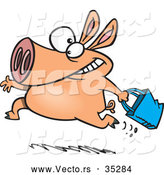 Vector of a Running Cartoon Pig Carrying a Shopping Bag by Toonaday