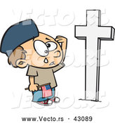 Vector of a Sad Cartoon Boy Crying and Saluting a Soldiers Grave on Memorial Day by Toonaday