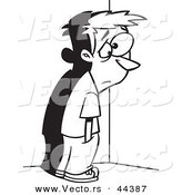 Vector of a Sad Cartoon Boy Standing in a Corner - Coloring Page Outline by Toonaday
