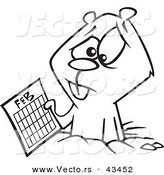 Vector of a Sad Cartoon Groundhog Holding a February Calendar - Coloring Page Outline by Toonaday