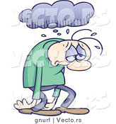 Vector of a Sad Cartoon Man Walking Under a Rain Cloud by Gnurf