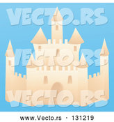 Vector of a Sand Castle on a Beach with a Blue Background by Rasmussen Images