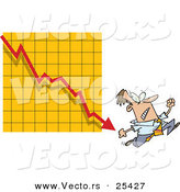 Vector of a Scared Cartoon Businessman Running a Rapidly Declining Arrow on a Graph by Toonaday