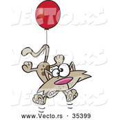 Vector of a Scared Cartoon Cat Tied to a Red Helium Balloon Floating up by Toonaday