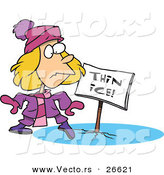 Vector of a Scared Cartoon Girl Trying to Walk Across Thin Ice by Toonaday