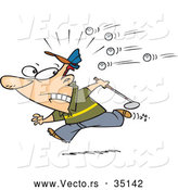 Vector of a Scared Cartoon Golfer Running Away from Balls Flying Towards Him by Toonaday