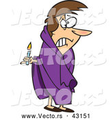 Vector of a Scared Cartoon Woman Holding a Lit Candle at Night in the Dark by Toonaday