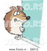Vector of a Scared Collie Dog Hiding Behind a Wall - Cartoon Style by Toonaday