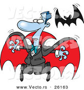 Vector of a Scared Halloween Cartoon Vampire Flying Away from a Real Bat by Toonaday