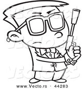 Vector of a Secret Agent Cartoon Boy Holding a Pistol - Coloring Page Outline by Toonaday