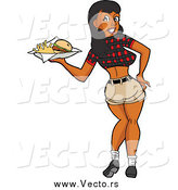 Vector of a Sexy Black Waitress in a Plaid Top Looking Back and Carrying Fries by LaffToon