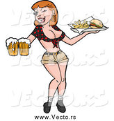 Vector of a Sexy Breastaurant Waitress Winking and Holding Beer and Fries by LaffToon