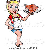 Vector of a Sexy Cartoon Female Pig Waitress Serving BBQ Ribs by LaffToon