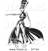 Vector of a Sexy Frankenstein Bride Pointing Towards Something - Black and White Line Art by Lawrence Christmas Illustration