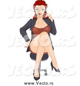Vector of a Sexy Red Haired Customer Service Rep Sitting by BNP Design Studio