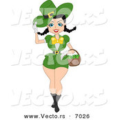 Vector of a Sexy St. Patrick's Day Pin-up Girl Carrying a Basket Full of Clovers by BNP Design Studio