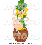 Vector of a Sexy St. Patrick's Day Pin-up Girl Sitting on a Lucky Pot of Gold by BNP Design Studio