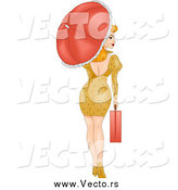 Vector of a Sexy Woman Walking with a Briefcase and Parasol, Looking Back by BNP Design Studio