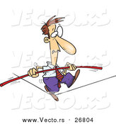 Vector of a Shaky Businessman Walking Tight Rope Nervously - Cartoon Style by Toonaday