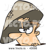 Vector of a Sheltered Cartoon Man Emerging from Under a Rock on the Ground by Toonaday