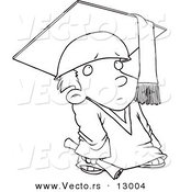Vector of a Shy Cartoon Graduate Boy - Coloring Page Outline Version by Toonaday