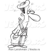 Vector of a Sick Cartoon Black Man Walking Around with Ice Pack on Head - Line Drawing by Toonaday