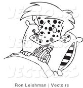 Vector of a Sick Cartoon Boy in Bed with Big Spots All over His Face - Line Drawing by Toonaday