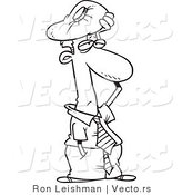 Vector of a Sick Cartoon Businessman with Head Ache - Line Drawing by Toonaday