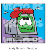 Vector of a Sick Cartoon Computer with an Ice Pack on Top of Monitor by Andy Nortnik