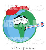 Vector of a Sick Cartoon Earth Wearing Ice Pack While Checking Temperature with a Thermometer by Hit Toon