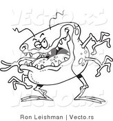 Vector of a Sick Cartoon Flu Bug - Line Drawing by Toonaday