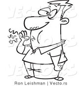 Vector of a Sick Cartoon Guy Coughing - Line Drawing by Toonaday