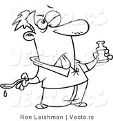 Vector of a Sick Cartoon Man Taking Awful Medication - Line Drawing by Toonaday
