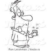 Vector of a Sick Cartoon Man Taking Nasty Medicine - Line Drawing by Toonaday