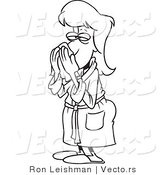 Vector of a Sick Cartoon Woman Sneezing into Tissue - Line Drawing by Toonaday