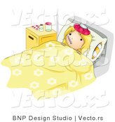 Vector of a Sick Girl Laying in Medical Bed While Getting Here Temperature Taken with a Thermometer by BNP Design Studio