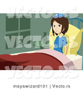 Vector of a Sick Girl Sitting in Bed with Thermometer in Her Mouth by Mayawizard101